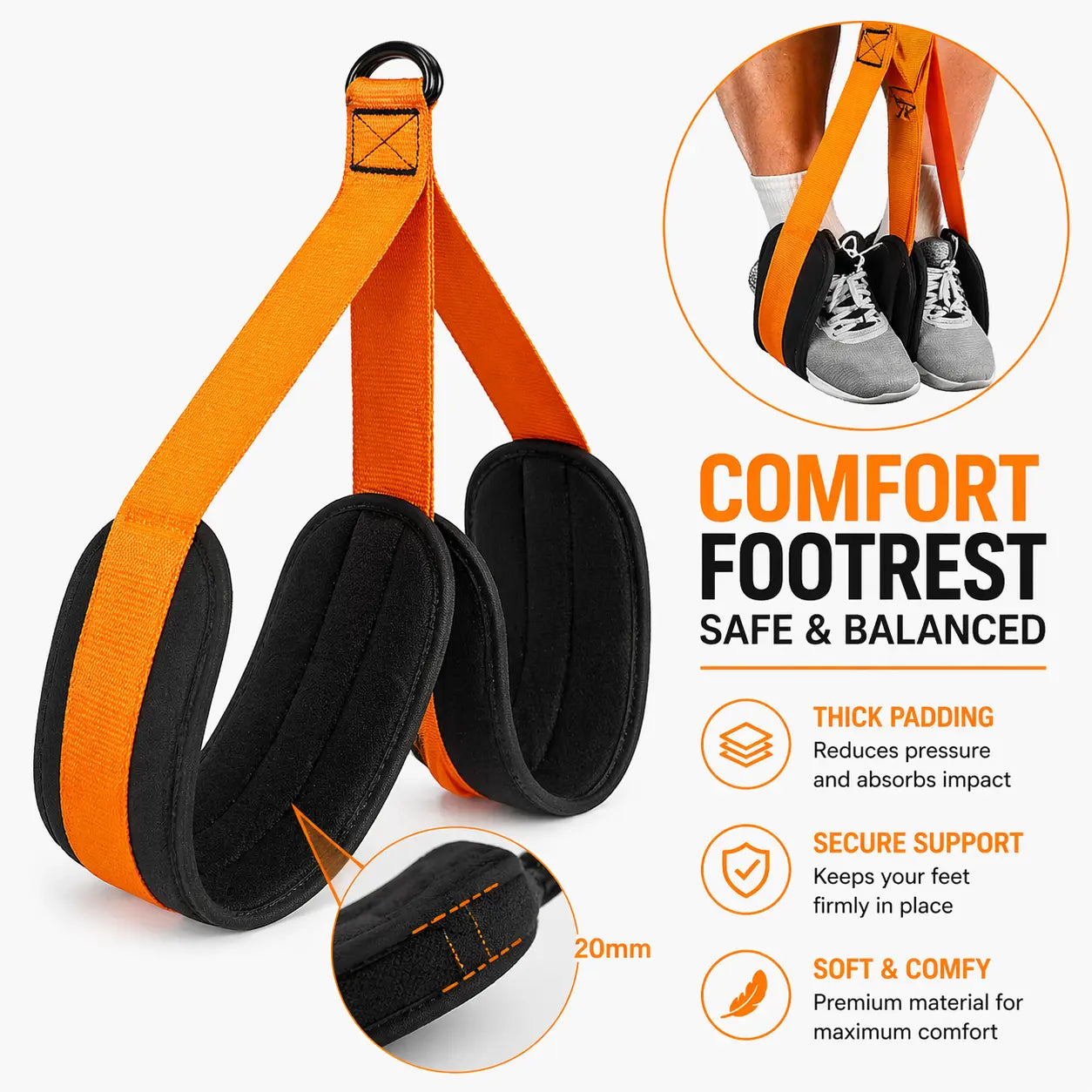 Adjustable Pull-Up Assistance Belt with Dual-Foot Straps & Resistance Bands – Heavy-Duty Metal Rings, Padded Footrests for Safe, Stable & Comfortable Full-Body Workouts